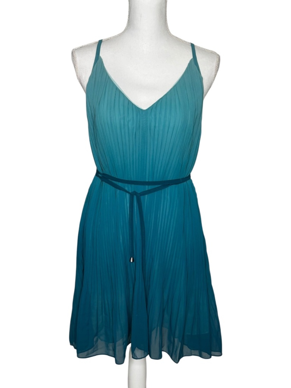 Ramy Brooke Sophie V-Neck Sleeveless Pleated Ombré V-Neck Mini Dress S